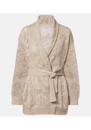 Brunello Cucinelli Open-knit linen and cotton wrap cardigan