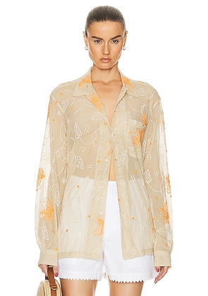 BODE Mesh Lillium Long Sleeve Shirt in Tan - Tan. Size L/XL (also in ).