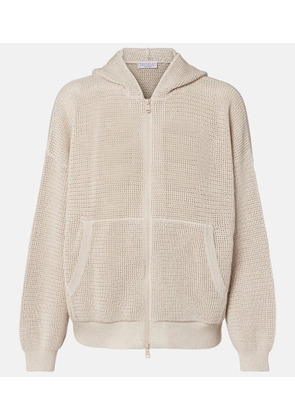 Brunello Cucinelli Open-knit cotton-blend lame zip-up hoodie