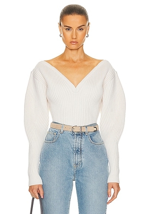 ALAÃA Ribbed Sweater in Blanc Casse - Cream. Size 42 (also in ).