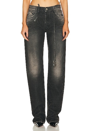 THE ATTICO Denim Straight Leg Jeans in Dark Grey & Sand - Grey. Size 24 (also in ).