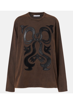 Acne Studios Edden embroidered leather-trimmed cotton jersey T-shirt