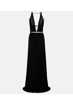 Alaia Leather-trimmed draped gown
