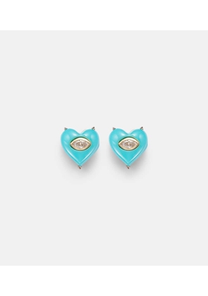 Sydney Evan 14kt gold (585/1000) stud earrings with diamonds and turquoises