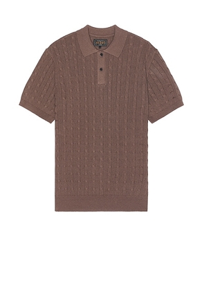 Beams Plus Knit Polo Cable in Brown - Brown. Size XL/1X (also in ).