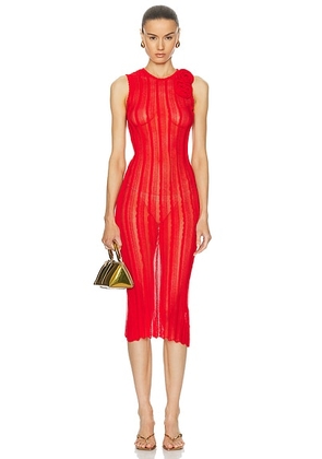 Blumarine Midi Dress With Ruffles in Lipstick Red - Red. Size XS (also in ).