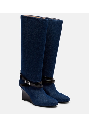 Ganni Kat denim knee-high wedge boots