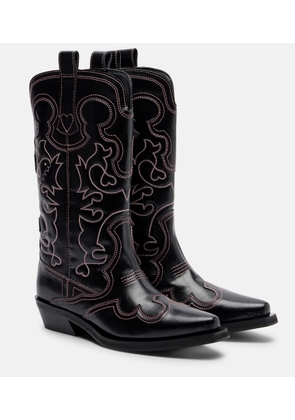 Ganni Mid Shaft embroidered cowboy boots