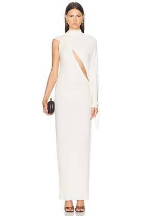 Atlein One Shoulder Cut Out Draped Dress in Coa Off White - White. Size 36 (also in ).