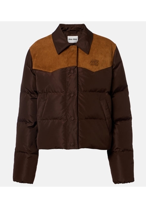 Miu Miu Suede-trimmed ponge down jacket