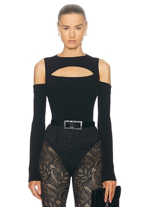 McQueen Slashed Rib Knit Long Sleeve Top in Black - Black. Size L (also in ).
