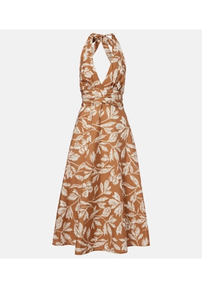 Max Mara Halterneck printed cotton midi dress
