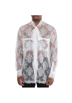 Burberry Optic White Oversized Tie-Neck Chantilly Lace Shirt