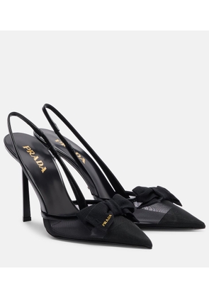 Prada 100 leather-trimmed mesh slingback pumps