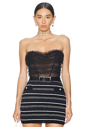 Alessandra Rich Ruched Tulle Bustier Top in Black - Black. Size 36 (also in ).