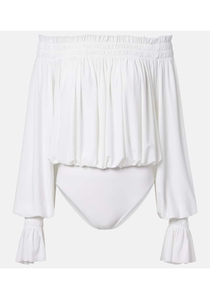 Norma Kamali Off-shoulder smocked bodysuit