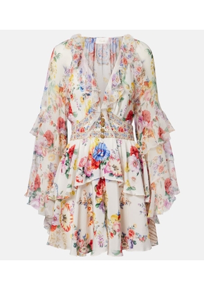 Camilla Embellished floral ruffled silk minidress