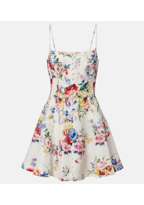 Camilla Embellished floral linen and silk minidress