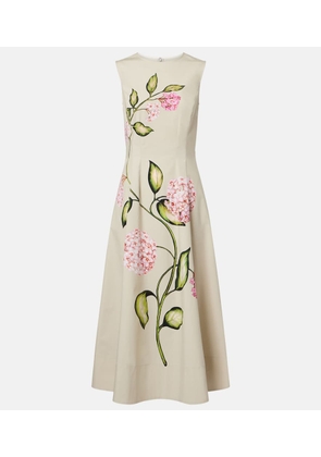 Oscar de la Renta Porcelain cotton-blend poplin midi dress