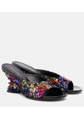 Dries Van Noten 75 sequined leather wedge mules