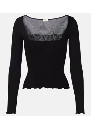 Saint Laurent Lace-trimmed silk top