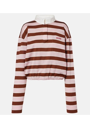 Prada Striped cropped cotton jersey polo shirt