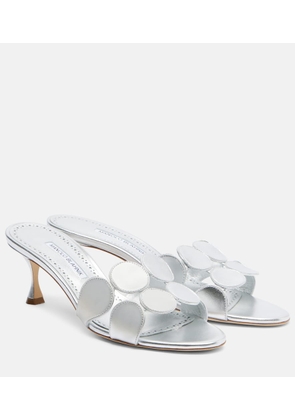 Manolo Blahnik Haribalmu 50 metallic leather mules