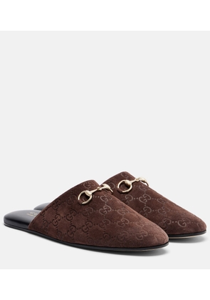 Gucci Horsebit GG suede mules
