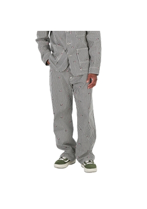 Kenzo Rinse Blue Denim Striped Floral Suisen Relaxed Fit Jeans