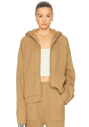 Aya Muse Knit Zip Up Hoodie in Tigers Eye - Beige. Size M (also in S, XS).