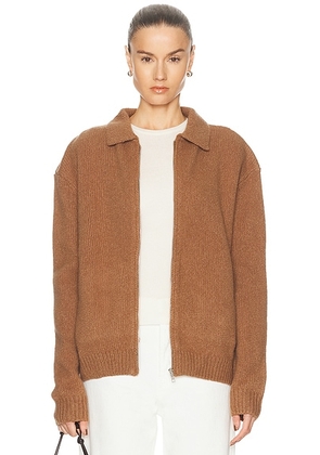 Aya Muse x REVOLVE Knit Zip Up Jacket With Collar in Deep Camel - Cognac. Size M (also in S, XS).