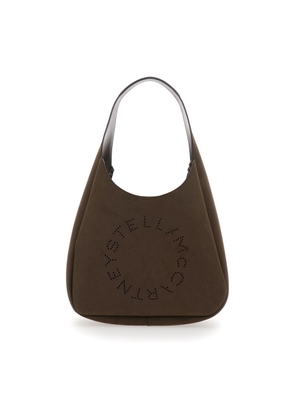 Stella Mccartney Brown Shoulder Bag With Maxi Logo Lettering On The Front In Ecosuede Woman