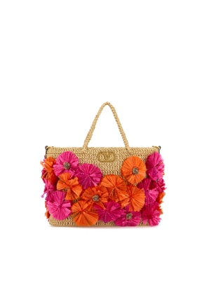 Valentino Garavani Embellished Raffia Vlogo Signature Shopping Bag