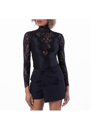 Rabanne Black Long Sleeve Top In Lace And Jersey, Brand Size 34 (US Size 2)