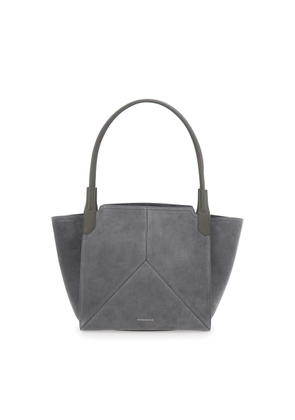 Victoria Beckham Victoria Small Grey Tote Bag With Embossed Logo Lettering On The Front In Suede Woman