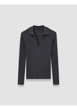Merino Rib Knit Polo Top - M