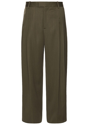 Bottega Veneta Subtle Wool Chevron Two Pleats Straight Trousers in Forest & Caper Melange - Olive. Size 48 (also in ).
