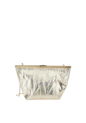 Jimmy Choo Ganache Metallic Clutch With Chain-Link Shoulder Strap And Clasp Closure In Leather