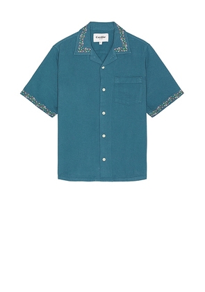 Corridor Hopsack Embroidered Camp Shirt in Blue - Blue. Size M (also in ).