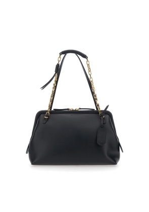 Etro Black Shoulder Bag With Chain-Link Shoulder Strap And Tag With Embossed Logo On The Front In Leather