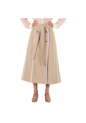 Chloe Ladies Pearl Beige Scallop-Trim Belted Trench Skirt, Brand Size 36 (US Size 4)