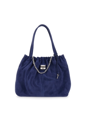 Marc Jacobs The Tote Blue Shoulder Bag With Chain Detail On The Front And Drawstring Closure In Suede Woman