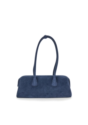 Osoi Boat Wide Blue Shoulder Bag With Round Handles In Suede
