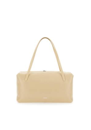 Jil Sander Goji Pillow Beige Shoulder Bag With Clasp Closure And Logo Lettering On The Front In Leather