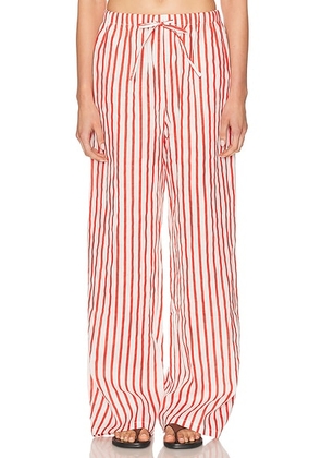 AEXAE Linen Drawstring Pant in Stripe Red - Red. Size S (also in XS).