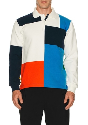 Beams Plus Knit Ragger Color Block On Embroidery in Multi - Blue,Yellow. Size L (also in ).