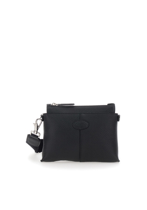 Tod'S Black Clutch With Removable Shoulder Strap And Embossed Logo On The Front In Grained Leather Man