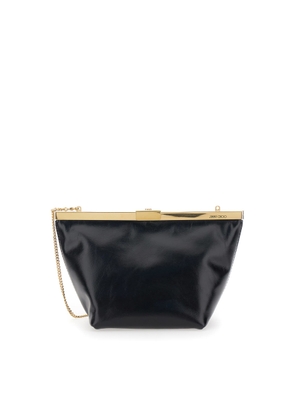 Jimmy Choo Ganache Black Clutch With Chain-Link Shoulder Strap And Clasp Closure In Leather
