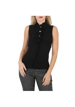 Moschino Ladies Black Ruffle-Trim Silk Sleeveless Shirt, Brand Size 38 (US Size 4)