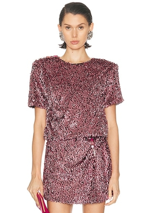AREA Sequin T-Shirt in Metallic Rose - Pink. Size 0 (also in 4, 6, 8).